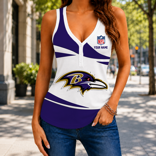 FINAL SALE - NEW CUSTOMIZED NFL28 BTR BALTIMORE RAVENS WOMEN'S V-NECK TANK TOP