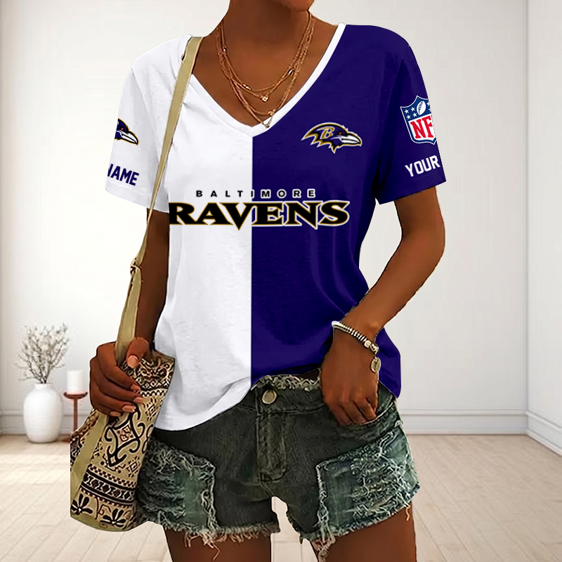 VIRAL EDITION - NEW CUSTOMIZED NFL28 BTR BALTIMORE RAVENS V-NECK FEMALE SHIRT