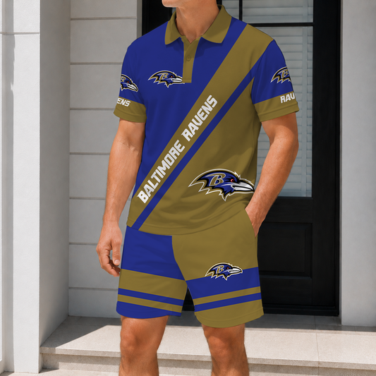 FINAL SALE - NEW CUSTOMIZED NFL28 BTR BALTIMORE RAVENS POLO SHIRT & SHORT PANTS SET
