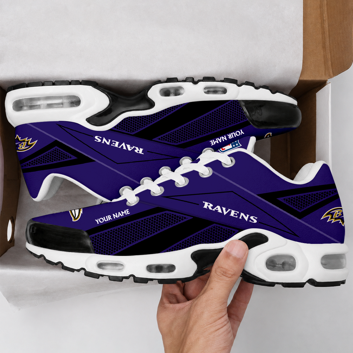 LIMITED EDITION - NEW CUSTOMIZED NFL28 BTR BALTIMORE RAVENS AIR MAX PLUS SNEAKERS