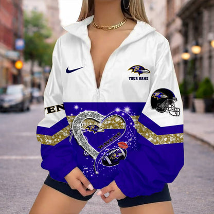 FINAL SALE - NEW CUSTOMIZED NFL28 BTR BALTIMORE RAVENS V-NECK ZIPPER SWEATSHIRT JACKET