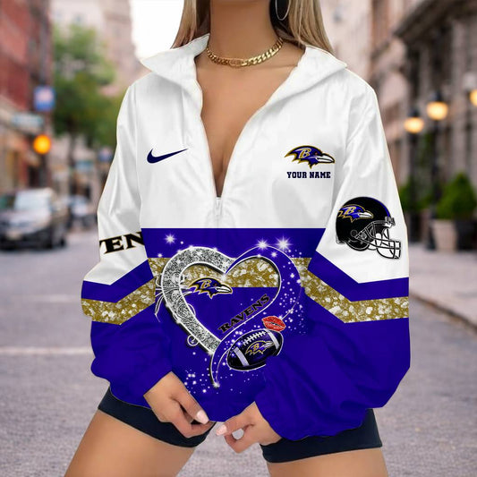 FINAL SALE - NEW CUSTOMIZED NFL28 BTR BALTIMORE RAVENS V-NECK ZIPPER SWEATSHIRT JACKET