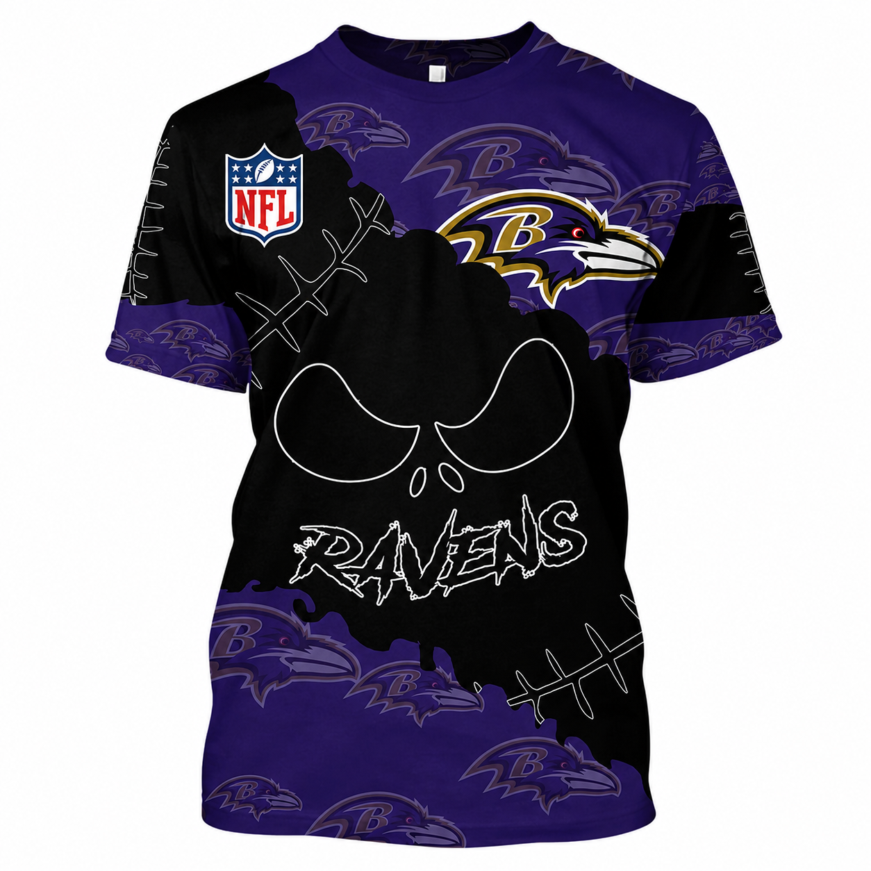 SPECIAL EDITION - NEW CUSTOMIZED NFL28 BTR BALTIMORE RAVENS HALLOWEEN SKULL APPAREL FOR FANS