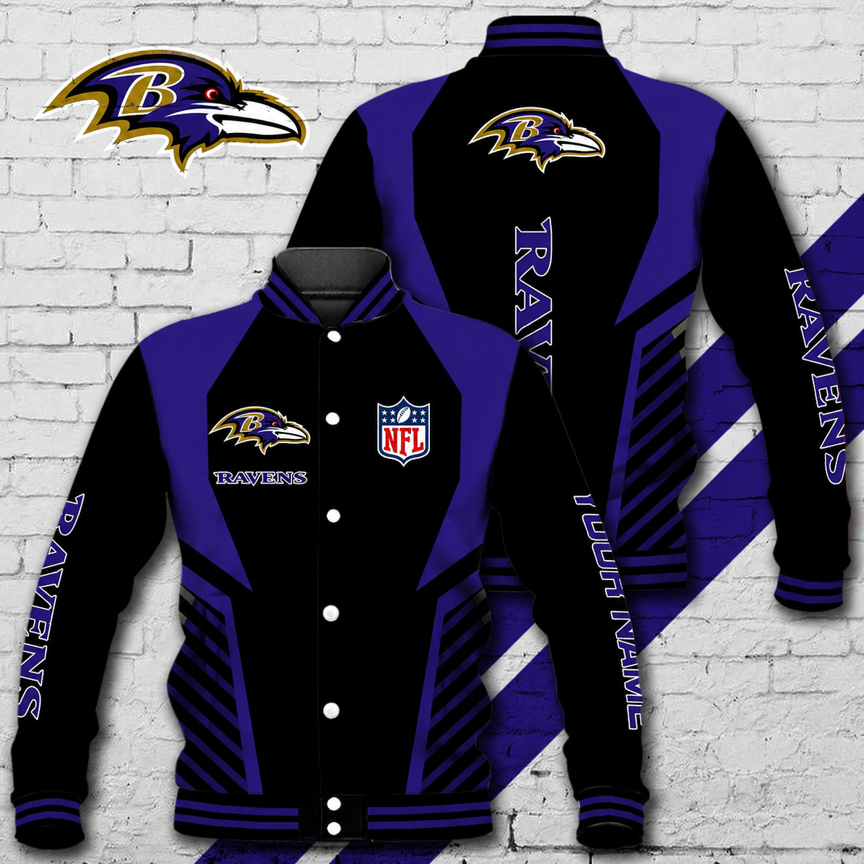 LIMITED EDITION - NEW CUSTOMIZED NFL28 BTR BALTIMORE RAVENS SATIN VARSITY & BASEBALL JACKET