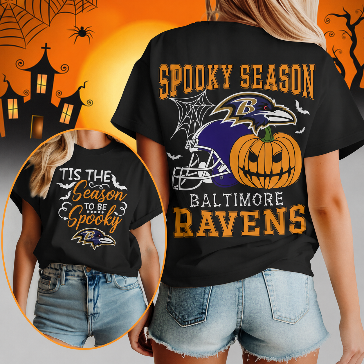 FLASH SALE - NEW CUSTOMIZED NFL28 BTR BALTIMORE RAVENS  HALLOWEEN T-SHIRT, HOODIE & ZIP HOODIE