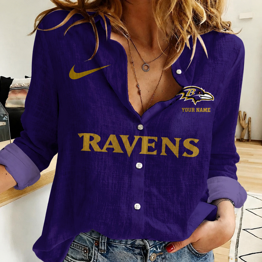 FINAL SALE - NEW CUSTOMIZED NFL28 BTR BALTIMORE RAVENS WOMEN CASUAL SHIRT