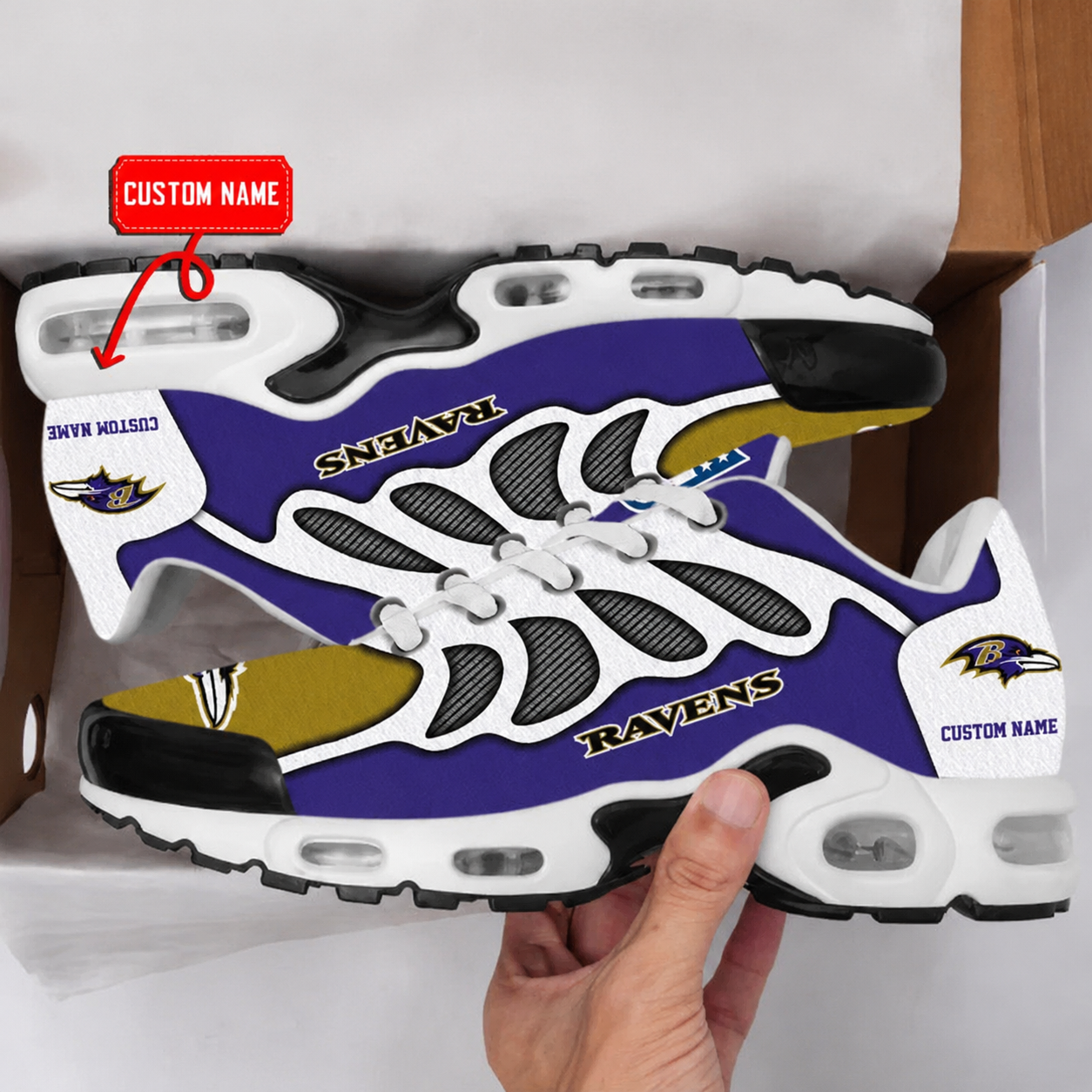 HOT DEAL - NEW CUSTOMIZED NFL28 BTR BALTIMORE RAVENS AIR MAX PLUS SNEAKERS