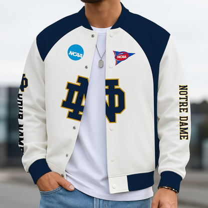 LIMITED DROP - NEW CUSTOMIZED NCAA FOOTBALL BOWL SUBDIVISION 28 NFI NOTRE DAME FIGHTING IRISH BASEBALL JACKET, SATIN VARSITY JACKET