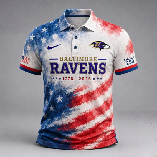 LIMITED EDITION - NEW CUSTOMIZED NFL28 BTR BALTIMORE RAVENS USA 250TH ANNIVERSARY POLO SHIRT, ZIP POLO SHIRT & T-SHIRTS