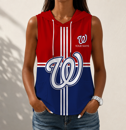 VIRAL EDITION - NEW CUSTOMIZED MLB28 WNS WASHINGTON NATIONALS WOMEN'S SLEEVELESS HOODED POCKET TANK TOP
