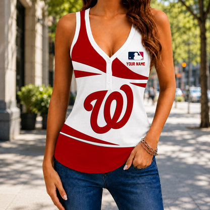 FINAL SALE - NEW CUSTOMIZED MLB28 WNS WASHINGTON NATIONALS WOMEN'S V-NECK TANK TOP