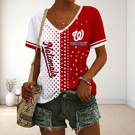 FINAL SALE - NEW CUSTOMIZED MLB28 WNS WASHINGTON NATIONALS V-NECK FEMALE SHIRT