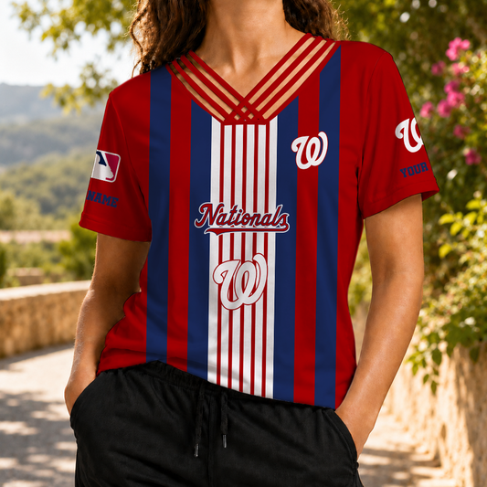 FINAL SALE - NEW CUSTOMIZED MLB28 WNS WASHINGTON NATIONALS V-NECK SHIRT