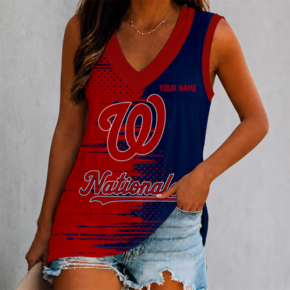 FINAL SALE - NEW CUSTOMIZED MLB28 WNS WASHINGTON NATIONALS WOMEN'S V-NECK TANK TOP