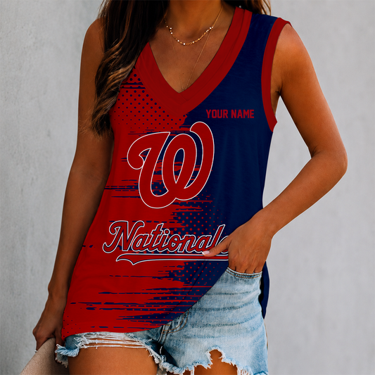 FINAL SALE - NEW CUSTOMIZED MLB28 WNS WASHINGTON NATIONALS WOMEN'S V-NECK TANK TOP