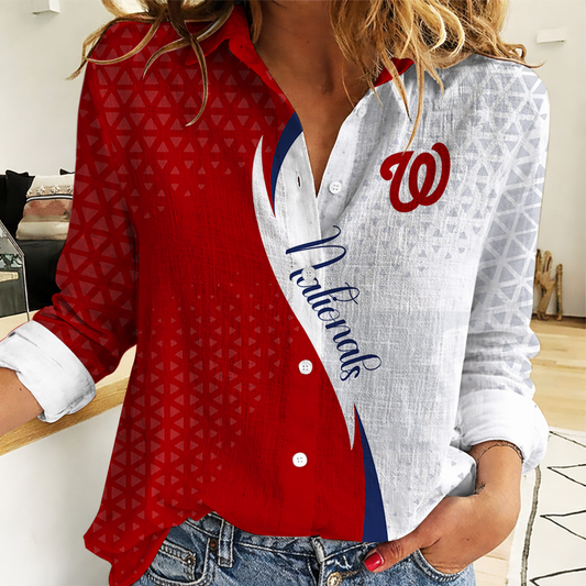 FINAL SALE - NEW CUSTOMIZED MLB28 WNS WASHINGTON NATIONALS WOMEN CASUAL SHIRT