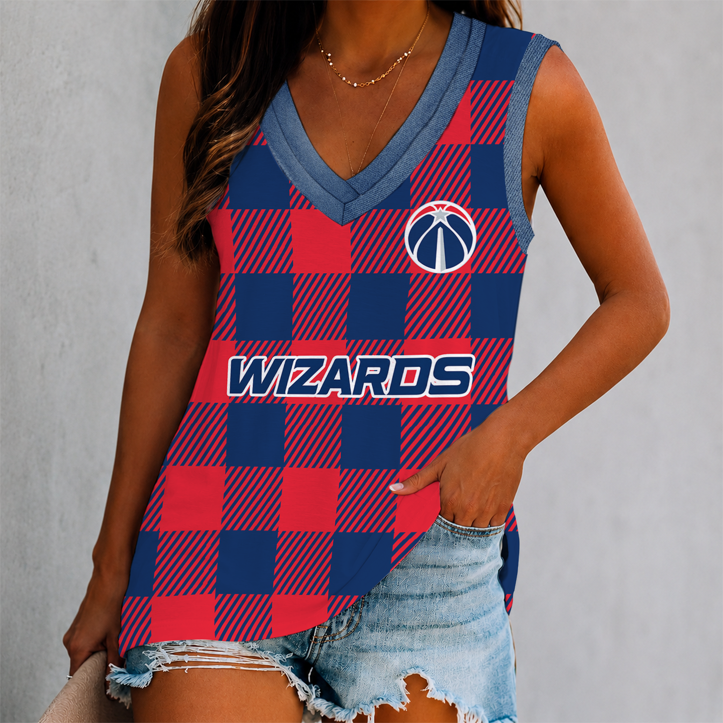 VIRAL EDITION - NEW CUSTOMIZED NBA28 WWI WASHINGTON WIZARDS WOMEN'S V-NECK TANK TOP