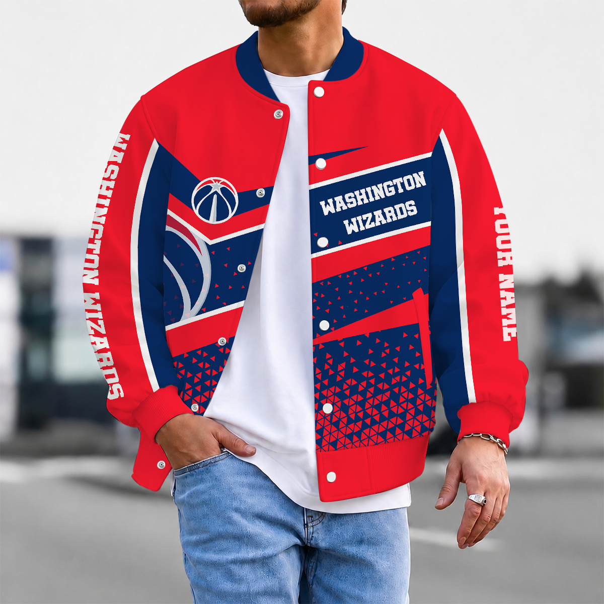FLASH SALE - NEW CUSTOMIZED NBA28 WWI WASHINGTON WIZARDS BASEBALL JACKET, SATIN VARSITY JACKET