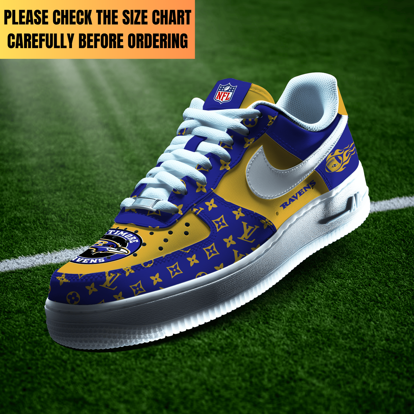 VIRAL EDITION - NEW CUSTOMIZED NFL28 BTR BALTIMORE RAVENS AF1 SHOES