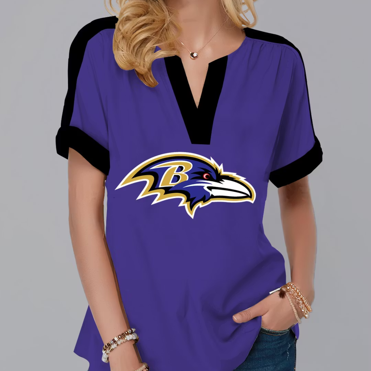 FINAL SALE - NEW CUSTOMIZED NFL28 BTR BALTIMORE RAVENS V-NECK FEMALE SHIRT
