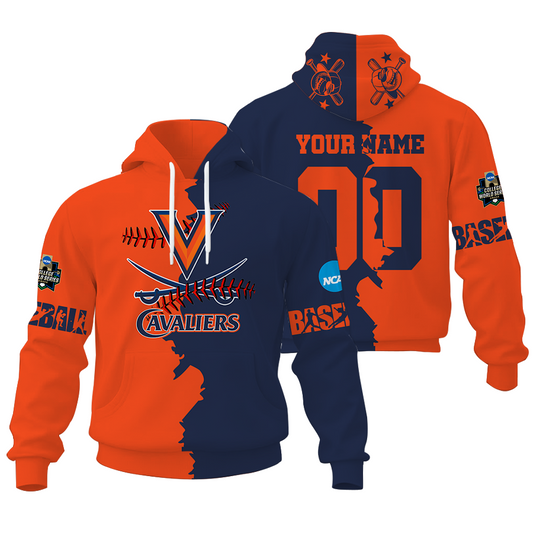 FINAL CLEARANCE - NEW CUSTOMIZED COLLEGE WORLD SERIES NCAA28 VIRGINIA CAVALIERS UNISEX HOODIE & ZIP HOODIE