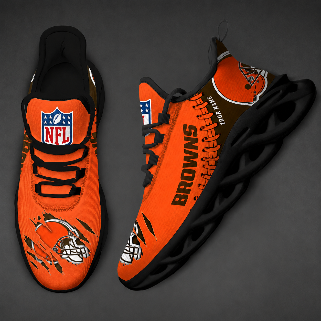 FINAL SALE - NEW CUSTOMIZED NFL29 CLB CLEVELAND BROWNS UNISEX MAX SOUL SHOES