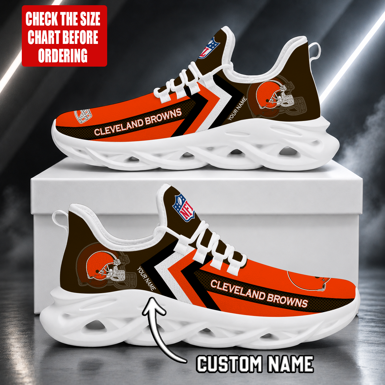 FINAL SALE - NEW CUSTOMIZED NFL29 CLB CLEVELAND BROWNS UNISEX MAX SOUL SHOES