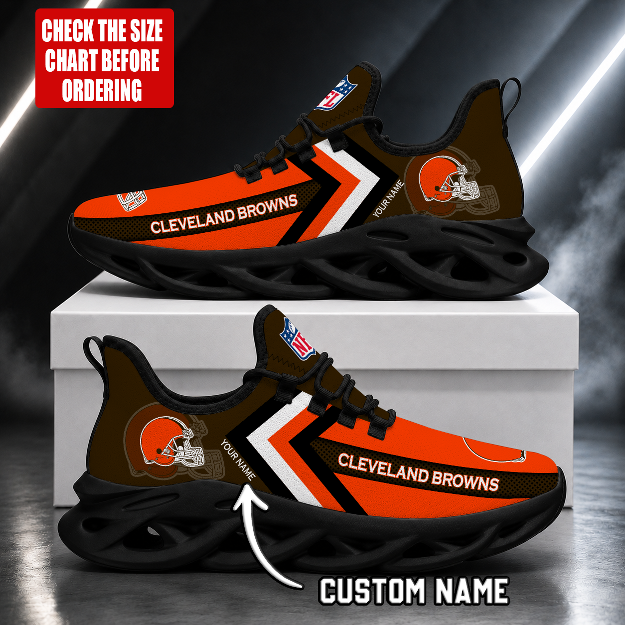 FINAL SALE - NEW CUSTOMIZED NFL29 CLB CLEVELAND BROWNS UNISEX MAX SOUL SHOES