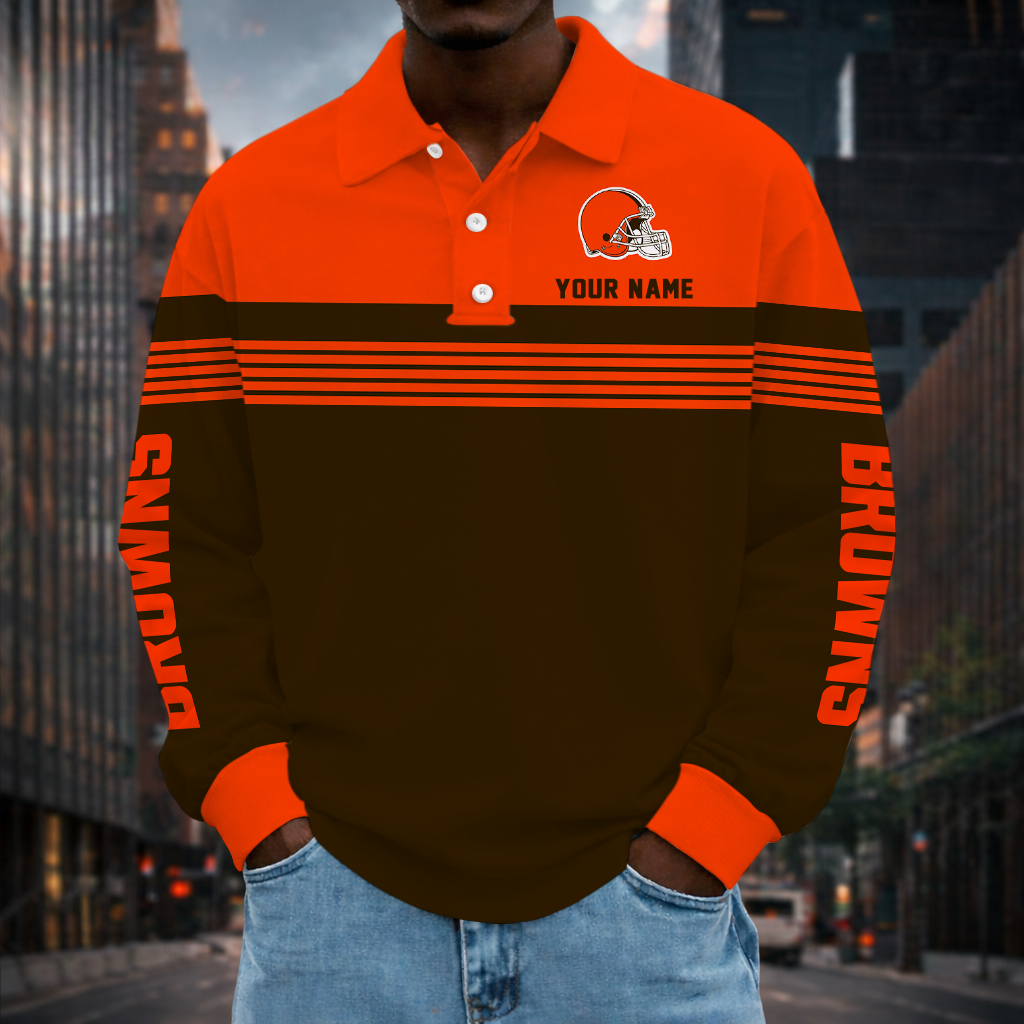 EXCLUSIVE EDITION - NEW CUSTOMIZED NFL29 CLB CLEVELAND BROWNS LONG SLEEVE POLO SHIRT