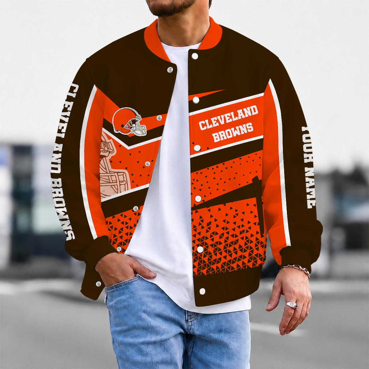 FLASH SALE - NEW CUSTOMIZED NFL29 CLB CLEVELAND BROWNS SATIN VARSITY & BASEBALL JACKET