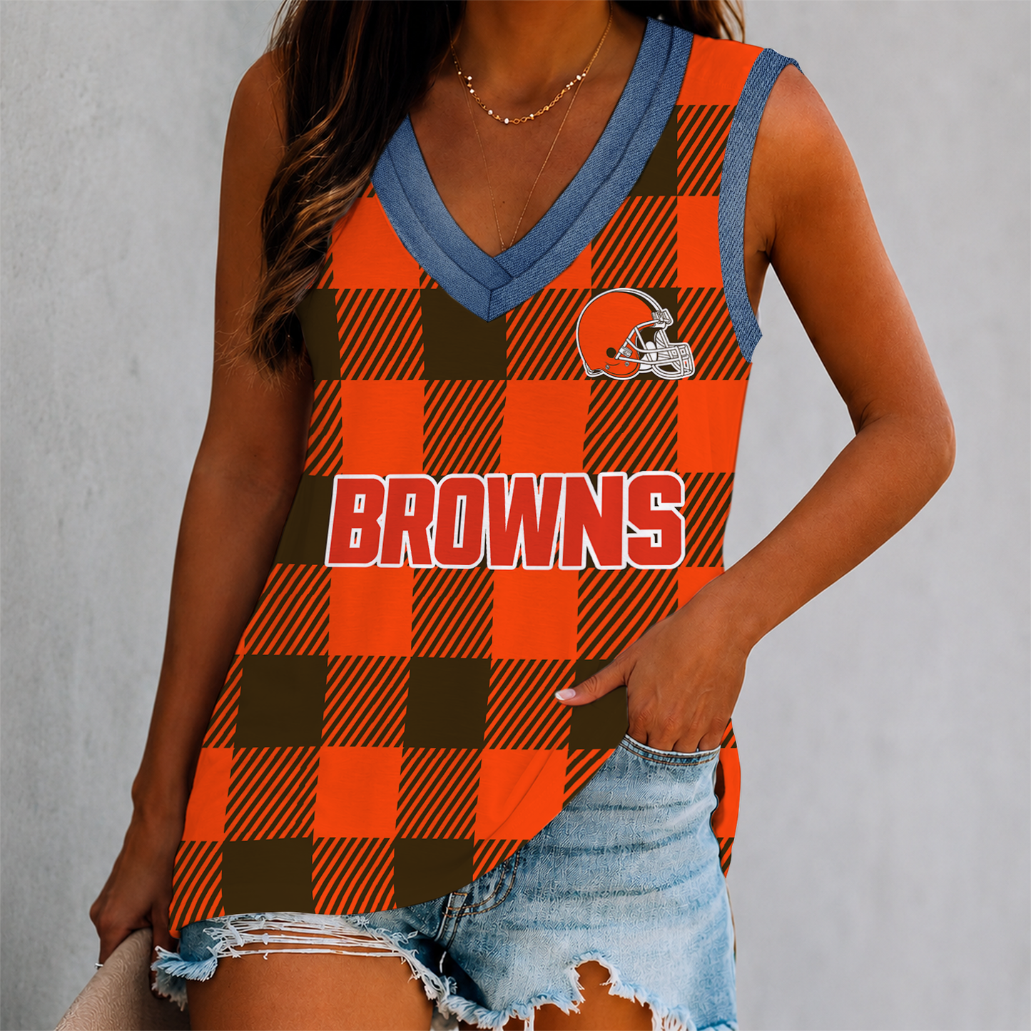 FLASH SALE - NEW CUSTOMIZED NFL29 CLB CLEVELAND BROWNS WOMEN'S V-NECK TANK TOP