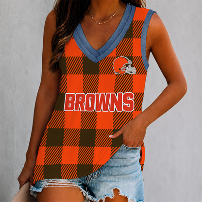 FLASH SALE - NEW CUSTOMIZED NFL29 CLB CLEVELAND BROWNS WOMEN'S V-NECK TANK TOP