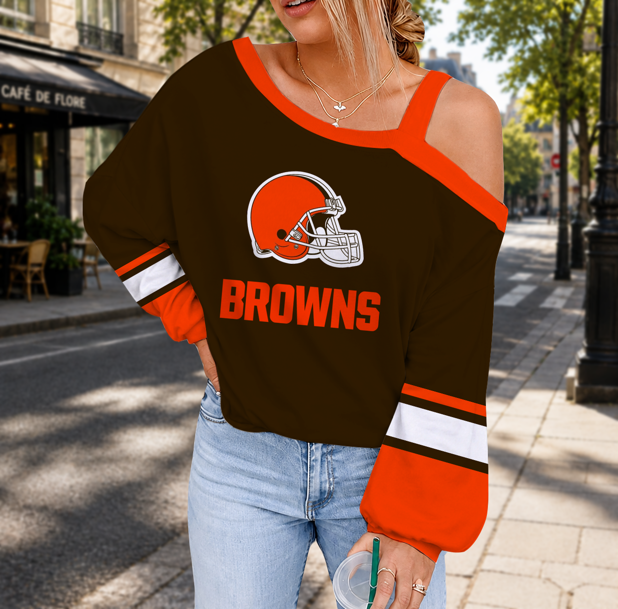 LIMITED EDITION - NEW CUSTOMIZED NFL29 CLB CLEVELAND BROWNS DROP SHOULDER SWEATSHIRT