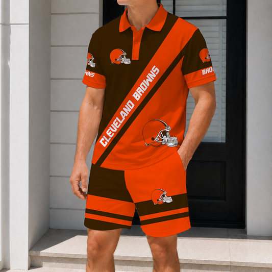 FINAL SALE - NEW CUSTOMIZED NFL29 CLB CLEVELAND BROWNS POLO SHIRT & SHORT PANTS SET