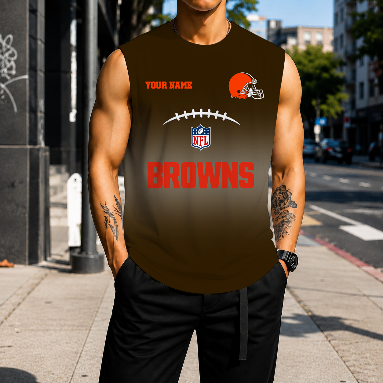 VIRAL EDITION - NEW CUSTOMIZED NFL29 CLB CLEVELAND BROWNS MEN'S GYM SHIRT