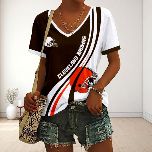 LIMITED EDITION - NEW CUSTOMIZED NFL29 CLB CLEVELAND BROWNS V-NECK FEMALE SHIRT