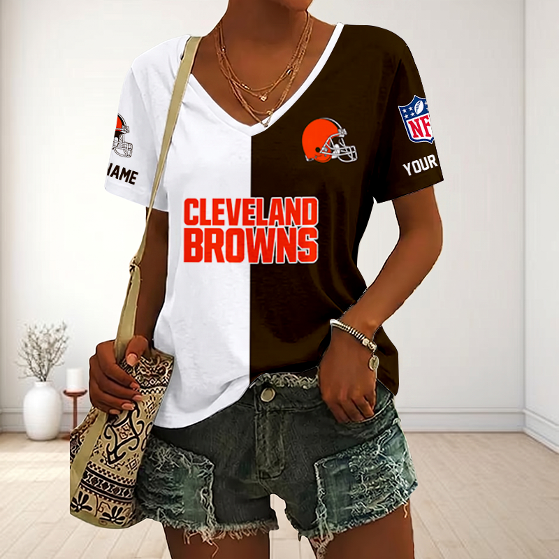 VIRAL EDITION - NEW CUSTOMIZED NFL29 CLB CLEVELAND BROWNS V-NECK FEMALE SHIRT
