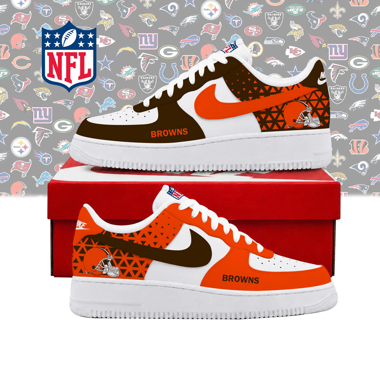 SPECIAL EDITION - NEW CUSTOMIZED NFL29 CLB CLEVELAND BROWNS AF1 SHOES