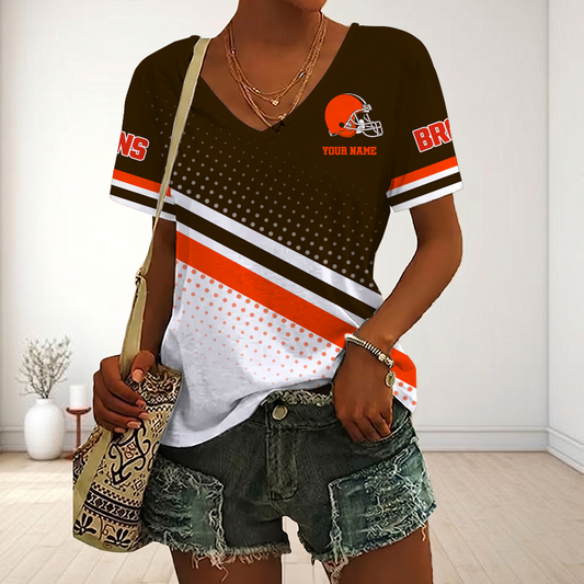 VIRAL EDITION - NEW CUSTOMIZED NFL29 CLB CLEVELAND BROWNS V-NECK FEMALE SHIRT