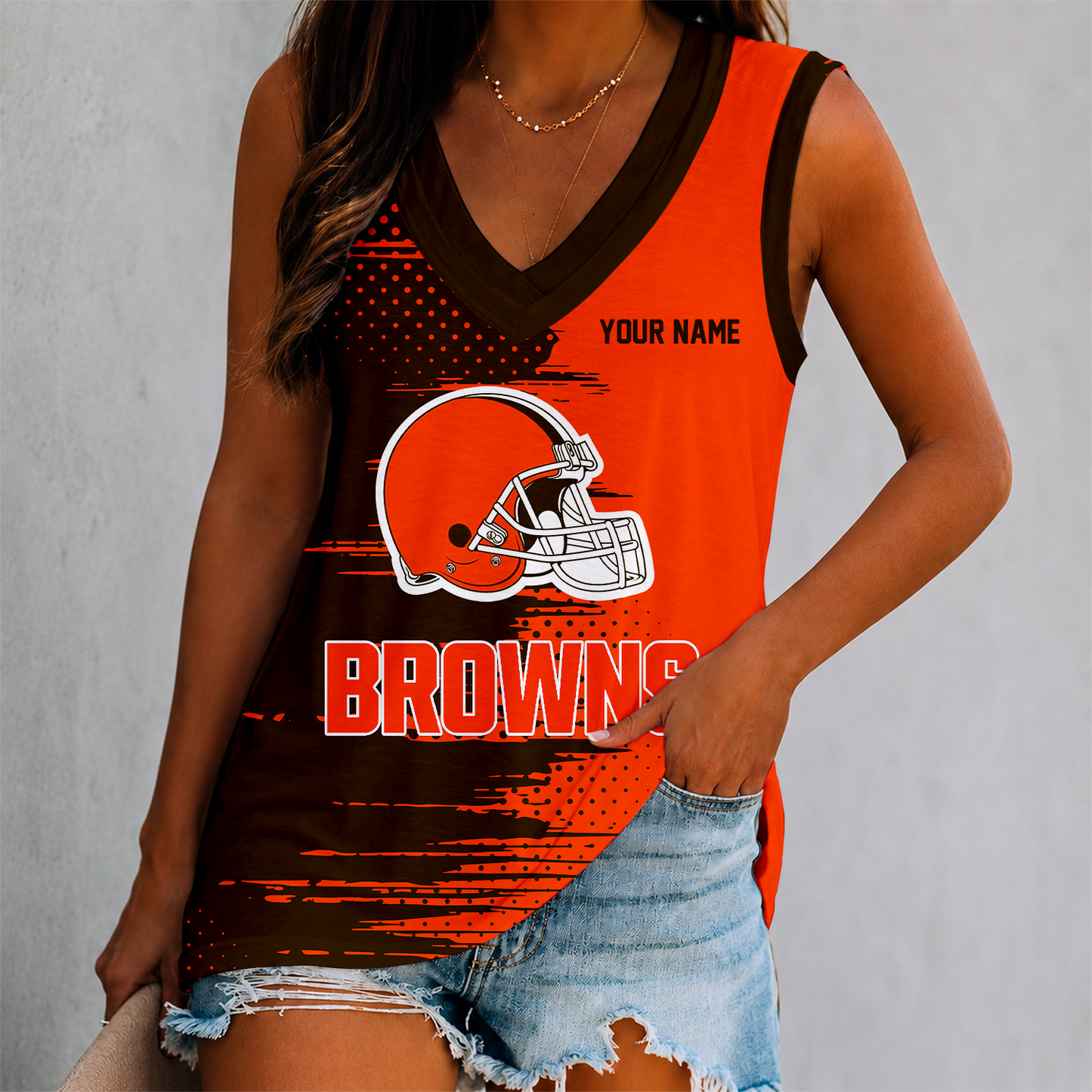 FINAL SALE - NEW CUSTOMIZED NFL29 CLB CLEVELAND BROWNS WOMEN'S V-NECK TANK TOP