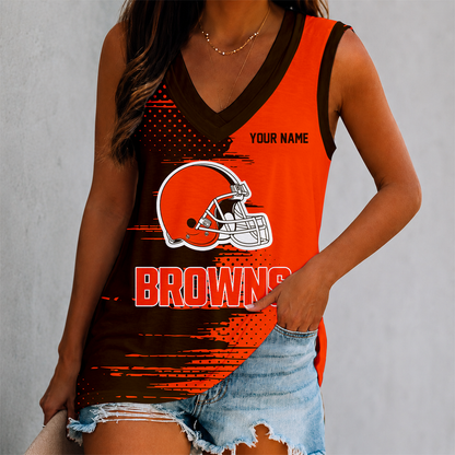 FINAL SALE - NEW CUSTOMIZED NFL29 CLB CLEVELAND BROWNS WOMEN'S V-NECK TANK TOP