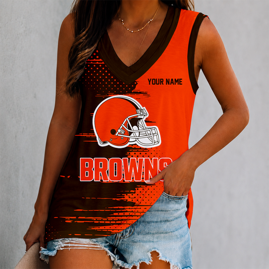 FINAL SALE - NEW CUSTOMIZED NFL29 CLB CLEVELAND BROWNS WOMEN'S V-NECK TANK TOP