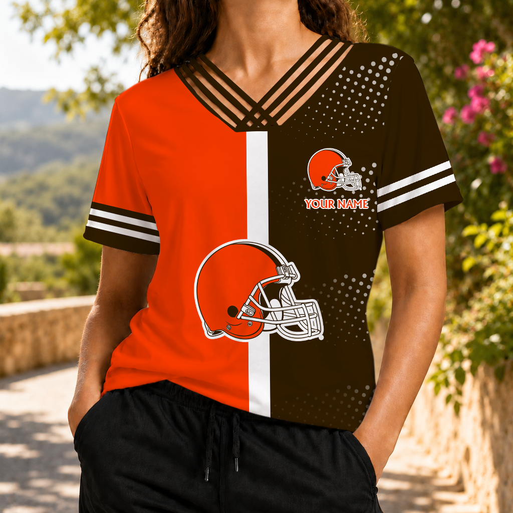 VIRAL EDITION - NEW CUSTOMIZED NFL29 CLB CLEVELAND BROWNS V-NECK SHIRT