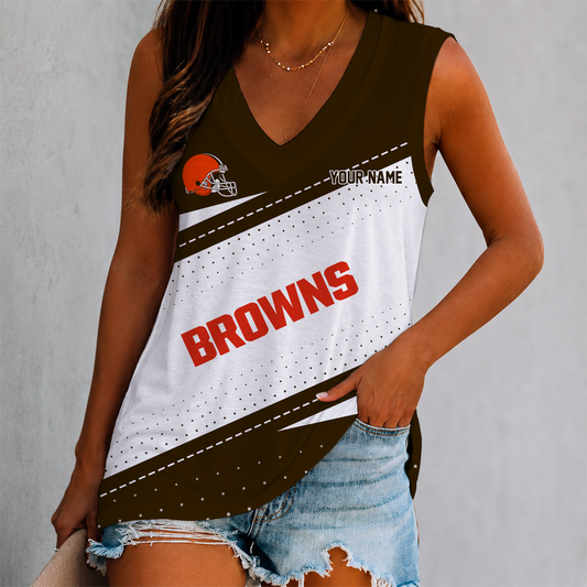 VIRAL EDITION - NEW CUSTOMIZED NFL29 CLB CLEVELAND BROWNS WOMEN'S V-NECK TANK TOP