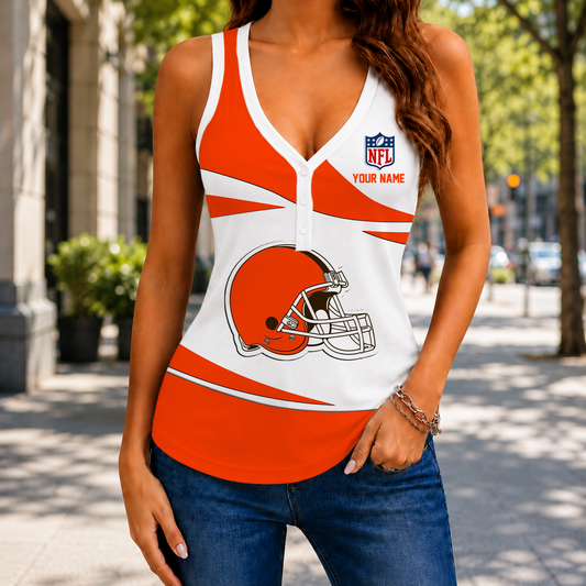 FINAL SALE - NEW CUSTOMIZED NFL29 CLB CLEVELAND BROWNS WOMEN'S V-NECK TANK TOP