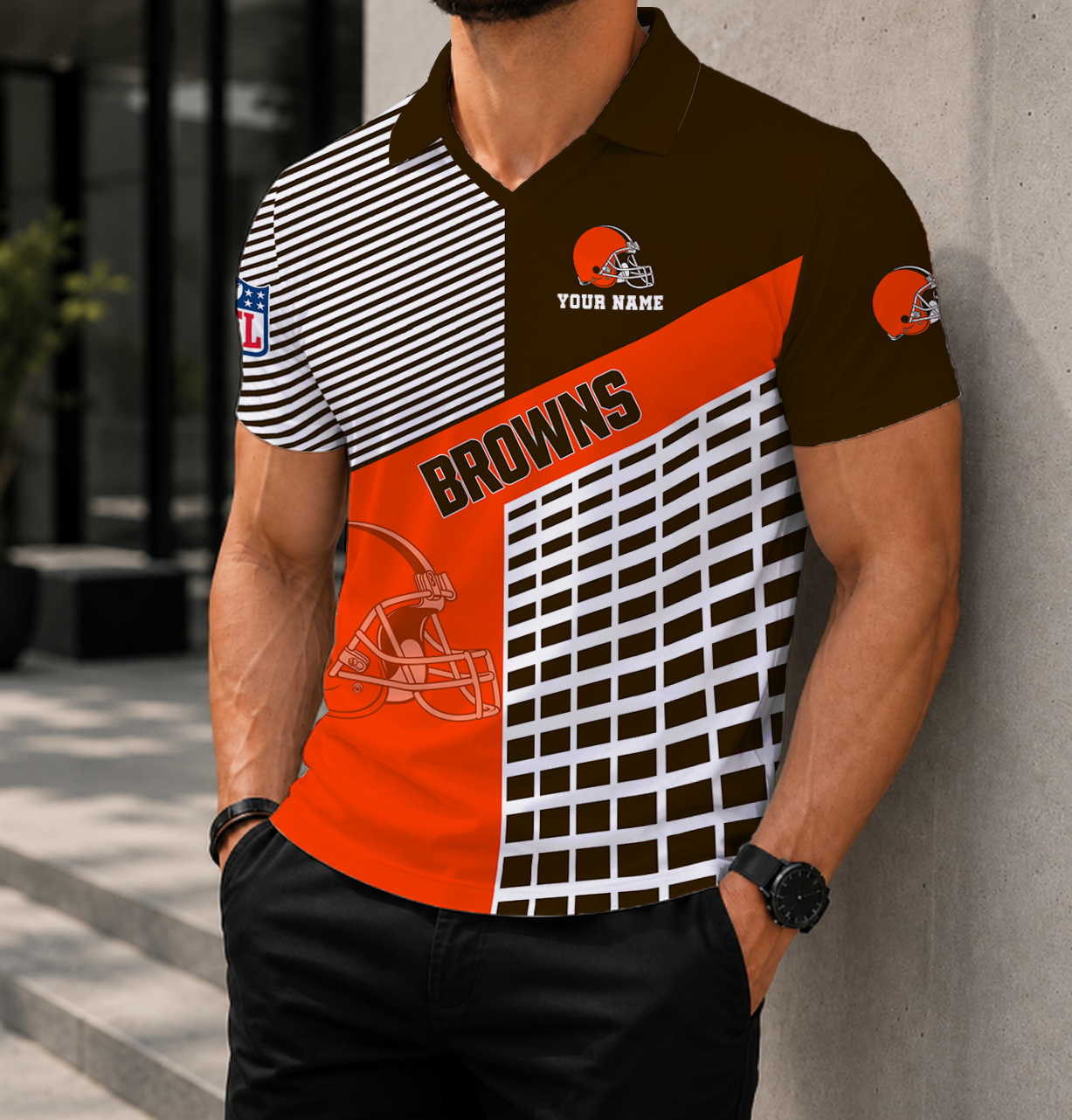 FINAL SALE - NEW CUSTOMIZED NFL29 CLB CLEVELAND BROWNS POLO SHIRT