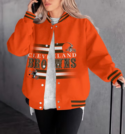 FINAL SALE - NEW CUSTOMIZED NFL29 CLB CLEVELAND BROWNS SATIN VARSITY & BASEBALL JACKET