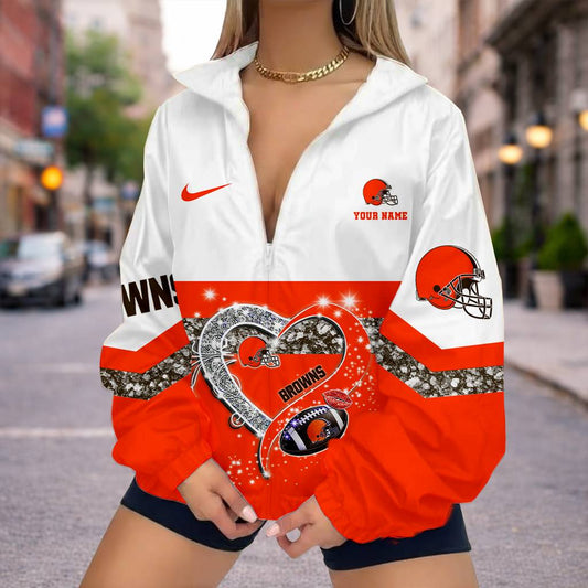 FINAL SALE - NEW CUSTOMIZED NFL29 CLB CLEVELAND BROWNS V-NECK ZIPPER SWEATSHIRT JACKET