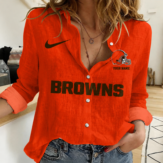 FINAL SALE - NEW CUSTOMIZED NFL29 CLB CLEVELAND BROWNS WOMEN CASUAL SHIRT