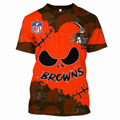 SPECIAL EDITION - NEW CUSTOMIZED NFL29 CLB CLEVELAND BROWNS HALLOWEEN SKULL APPAREL FOR FANS